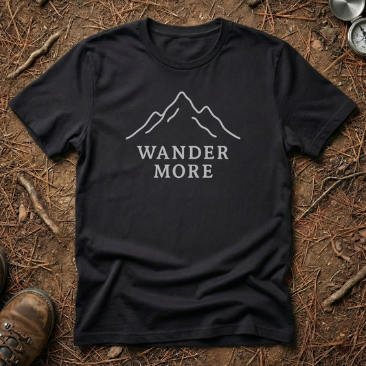 Wander More Minimalist Mountain Line Art Tee