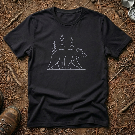 Minimalist Bear Strolling Through Pine Trees Tee