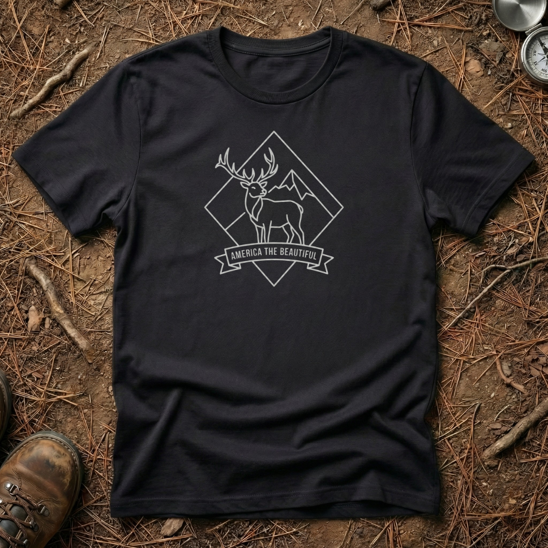 America The Beautiful Deer Badge T-Shirt