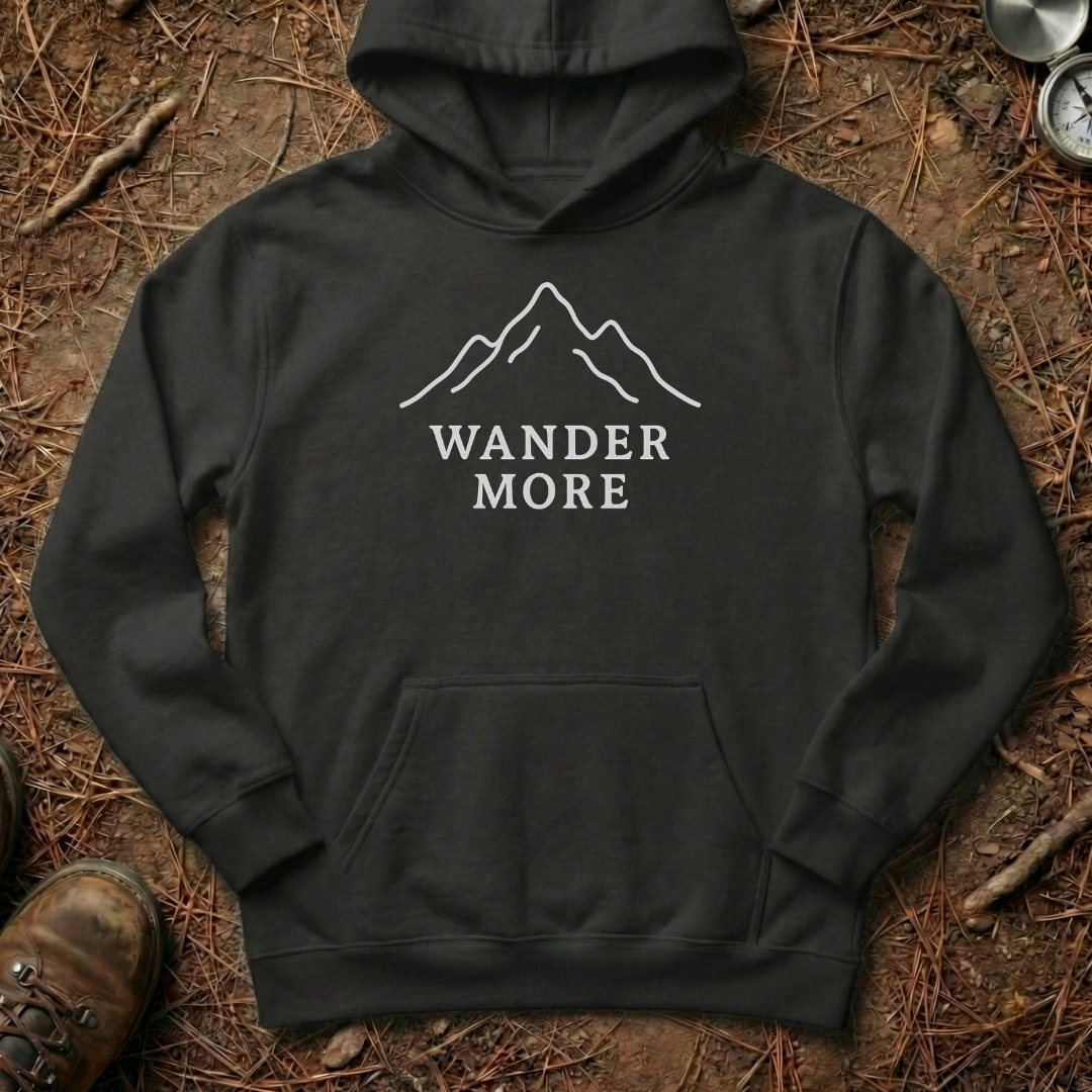 Wander More Minimalist Mountain Line Art Hoodie