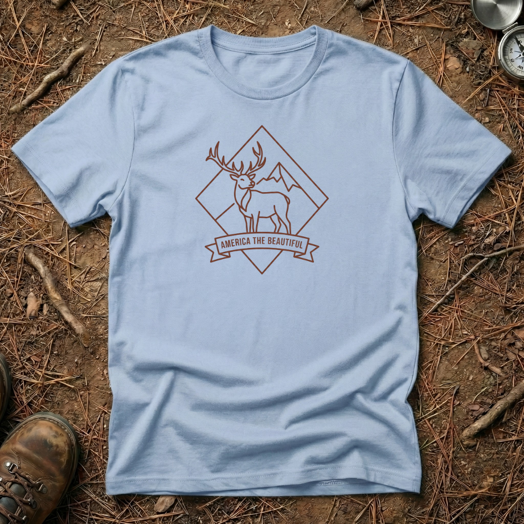 America The Beautiful Deer Badge T-Shirt