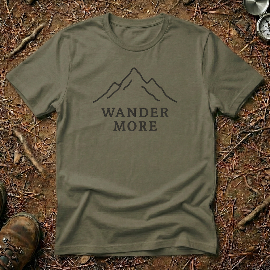 Wander More Minimalist Mountain Line Art Tee