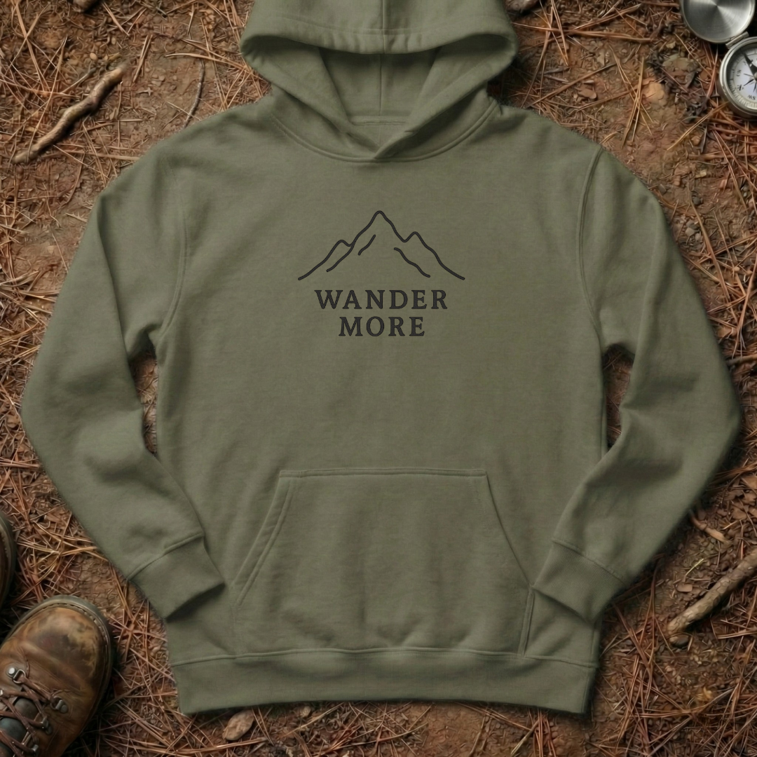 Wander More Minimalist Mountain Line Art Hoodie