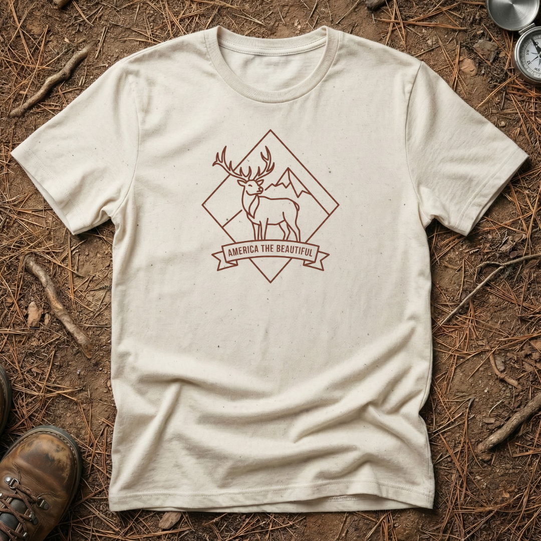 America The Beautiful Deer Badge T-Shirt