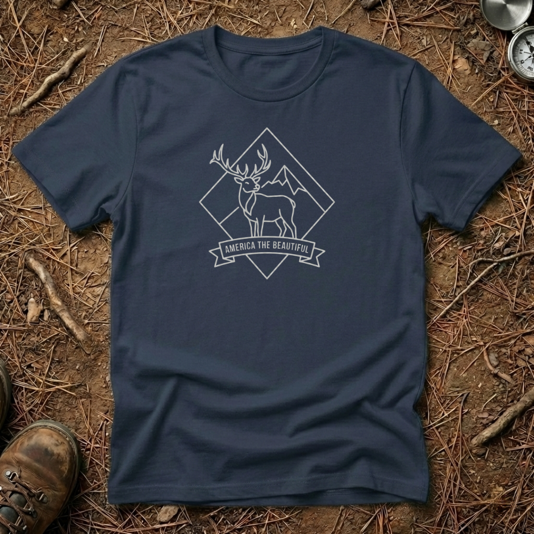 America The Beautiful Deer Badge T-Shirt