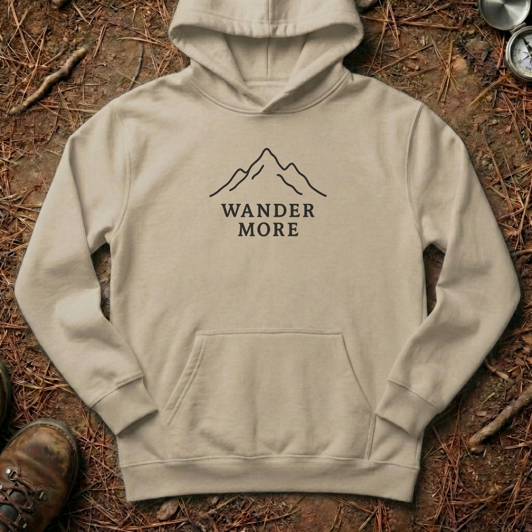 Wander More Minimalist Mountain Line Art Hoodie