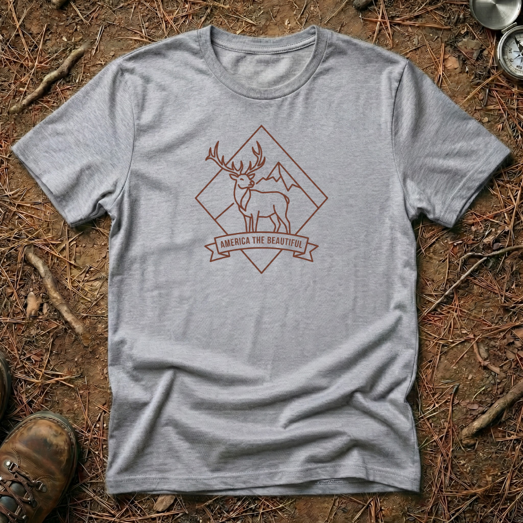 America The Beautiful Deer Badge T-Shirt