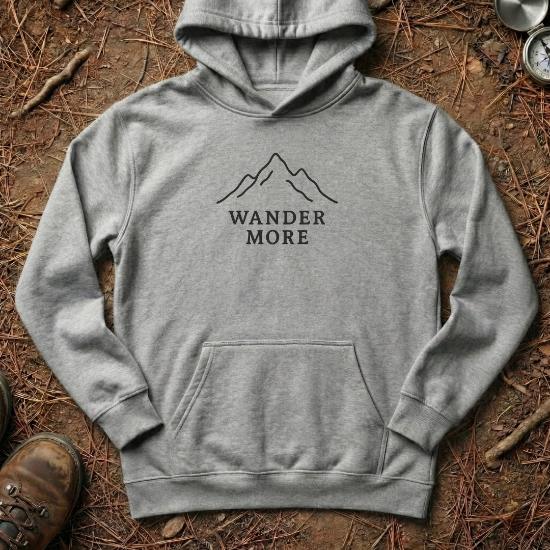 Wander More Minimalist Mountain Line Art Hoodie