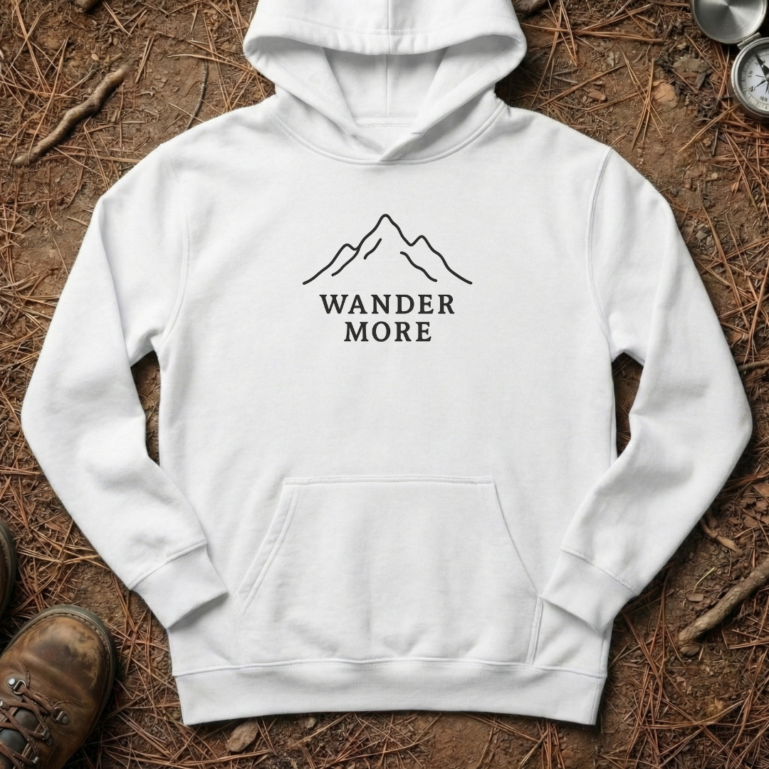 Wander More Minimalist Mountain Line Art Hoodie